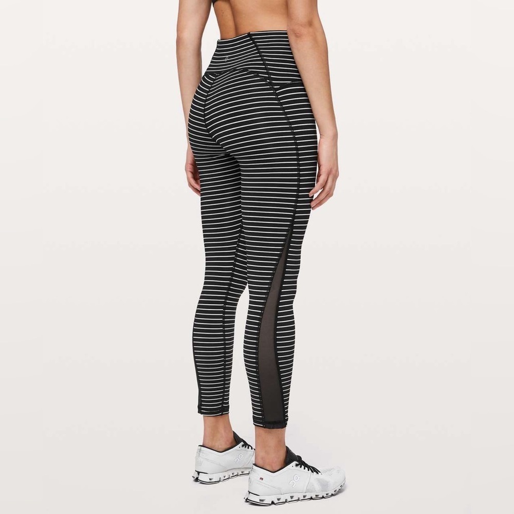 NWOT Lululemon Train Times Striped Leggings Tights 25" Black White size 4 mesh